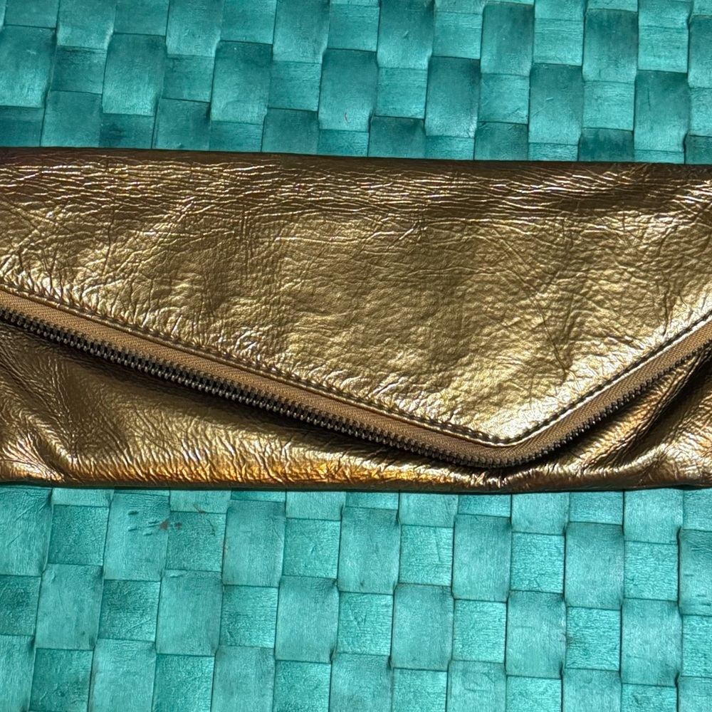 HOBO Gold Metallic Clutch with Asymmetrical Design